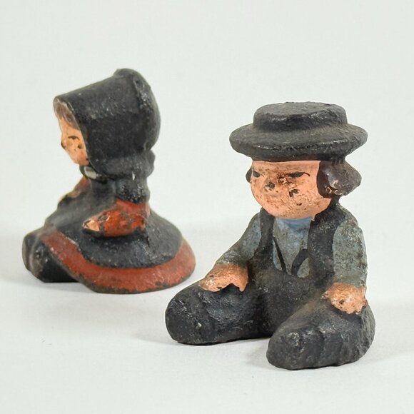 Vintage Cast Iron Amish Boy Girl Mini Figurines Rustic Primitive Decor - Picture 2 of 11